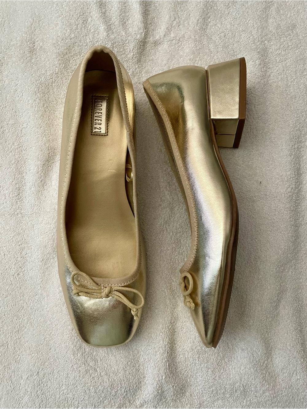 Forever 21 Gold Ballet Pumps with Bow